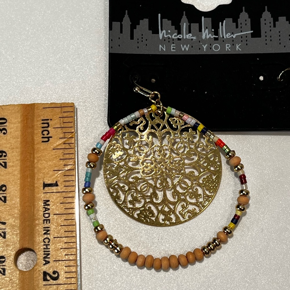 Designer Gold with Multicolor Beaded Hoop Earrings - Picture 13 of 14